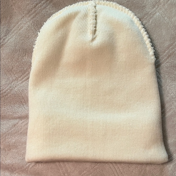 Cream Beanie with Embroidered Text - Picture 4 of 5